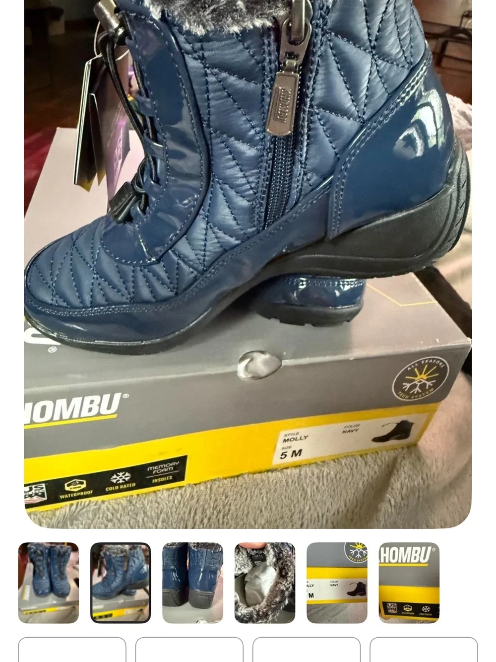 Khombu Navy Quilted Waterproof Girls Winter Boots